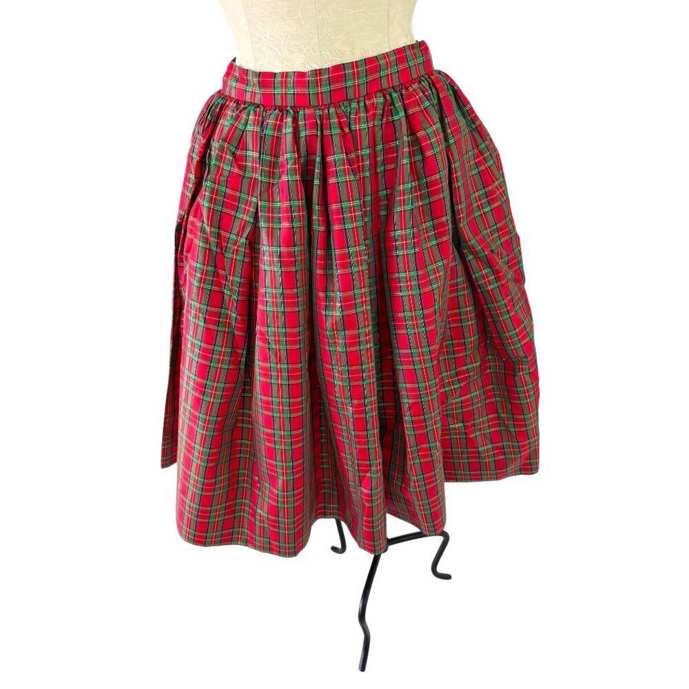 Vintage Plaid Taffeta Skirt Womens Size Small Crinoline Red High Waisted Holiday - Picture 11 of 14